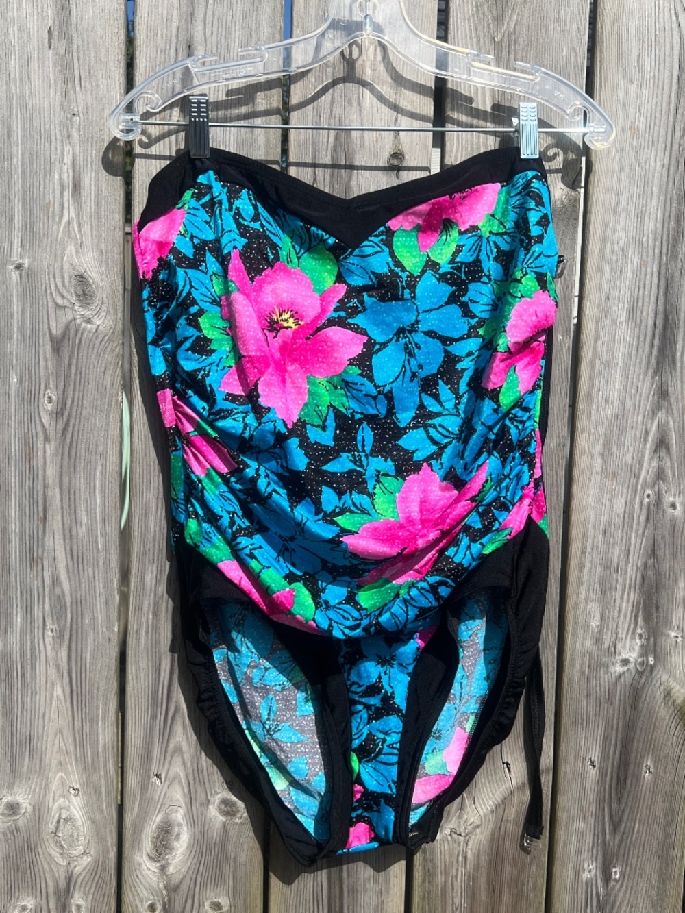 Vintage Swimsuit One Piece Bathing Suit NEW 80s 90s Black Blue Fuchsia Floral
